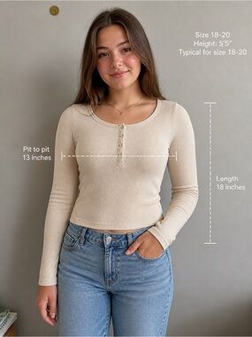 GAP Teen Ribbed Cream Henley Long Sleeve Top